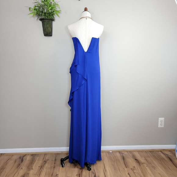 BCBGMaxAzria Grace Strapless Dress Draped Flowy Maxi Blouson Royal Blue Gown 2 - Picture 8 of 12